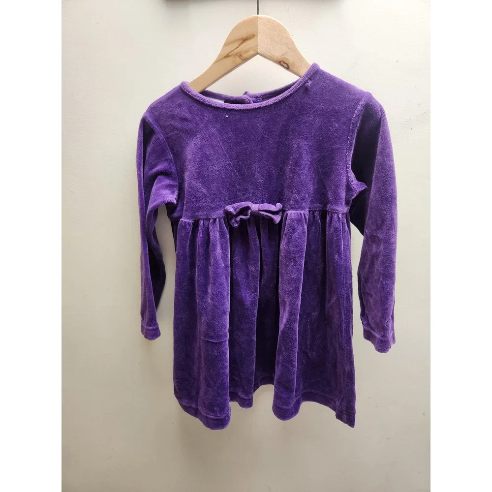 Vintage OshKosh Bgosh Girls Purple Velour Long‎ Sleeve Bow Dress 4T 987-9039